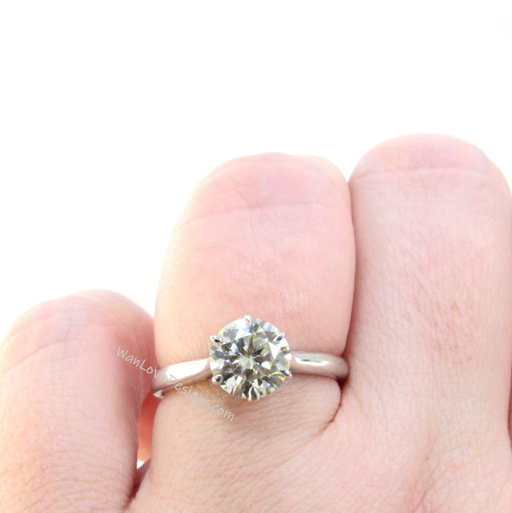2ct Round Moissanite Engagement Ring, Moissanite Solitaire Ring, vintage Moissanite Ring, Moissanite promise Ring, trellis moissanite ring Wan Love Designs