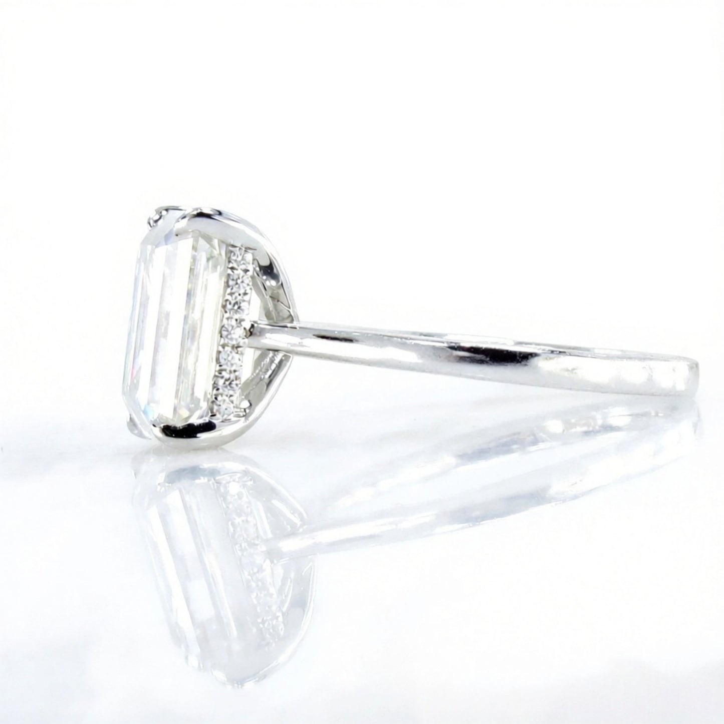 Moissanite Side Halo Emerald Engagement Ring, 4ct, 10.5x7.5mm, Custom, White Gold, Wedding, Anniversary Gift, Ready to Ship Wan Love Designs