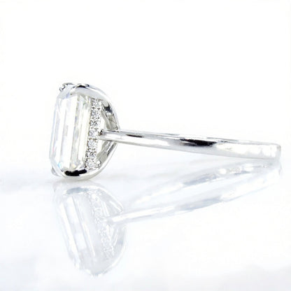 Moissanite Side Halo Emerald Engagement Ring, 4ct, 10.5x7.5mm, Custom, White Gold, Wedding, Anniversary Gift, Ready to Ship Wan Love Designs
