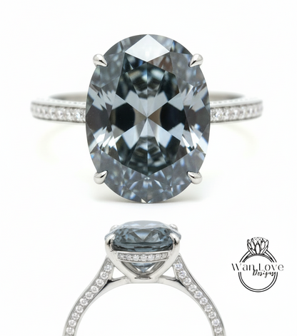 Anello di fidanzamento ovale nero Moissanite Anello stile celebrità Diamanti vintage Side Halo nascosto Anello nuziale Art Deco Anniversario Regalo per lei