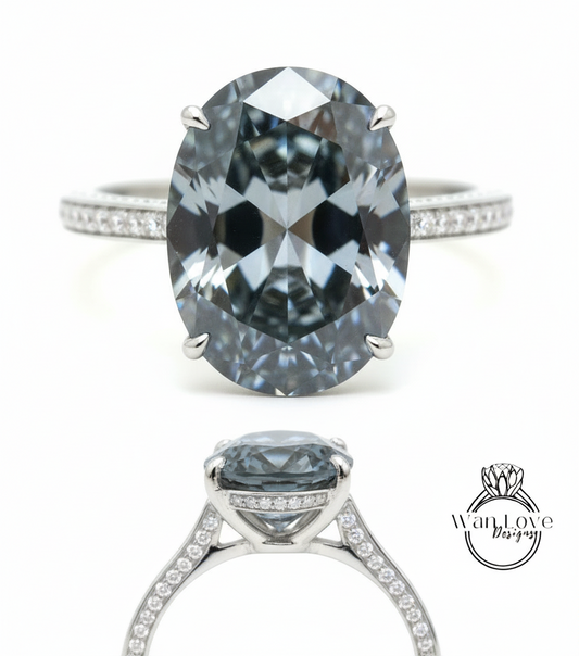 Anello di fidanzamento ovale nero Moissanite Anello stile celebrità Diamanti vintage Side Halo nascosto Anello nuziale Art Deco Anniversario Regalo per lei