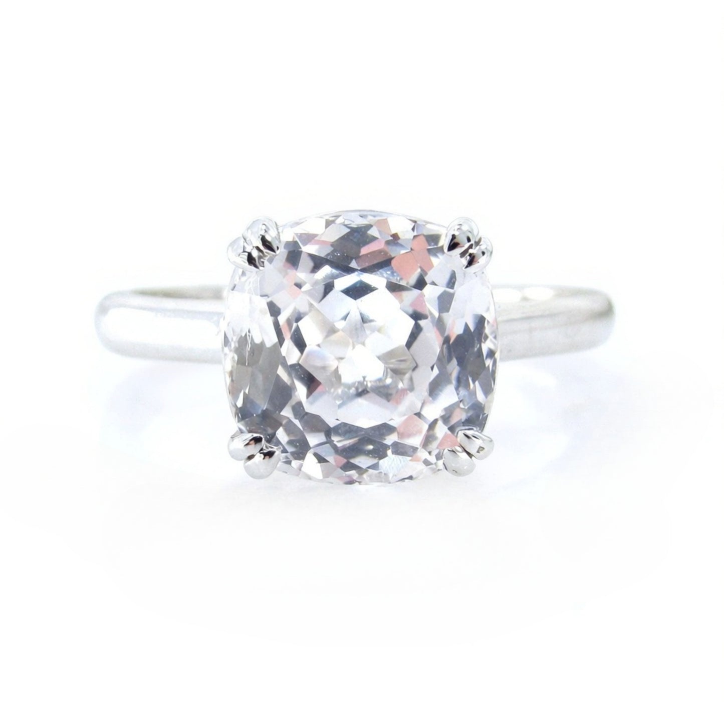 White Sapphire Cushion Engagement Ring, 4 Double Prong Fancy sparkle cut Solitaire, 3.5 4 ct, 9mm, 925 Silver Rhodium Wedding, Ready to Ship