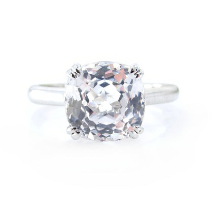 White Sapphire Cushion Engagement Ring, 4 Double Prong Fancy sparkle cut Solitaire, 3.5 4 ct, 9mm, 925 Silver Rhodium Wedding, Ready to Ship
