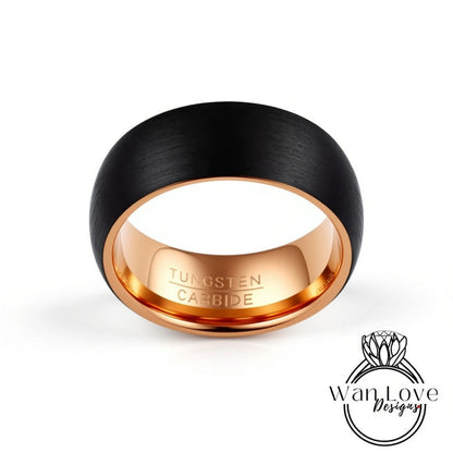 Mens Wedding Band, Rose Gold Tungsten Ring, Brushed Black Mens Ring, Male Wedding Ring, Mens Promise Ring, Personalized Ring, 8MM Wide Wan Love Designs