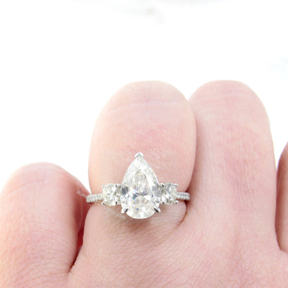 3.00ct Ready to Ship White Gold Diamond Minimalist Dainty Pear Round Cluster 3 Stone Engagement Ring,Promise Ring,WanLoveDesigns Wan Love Designs