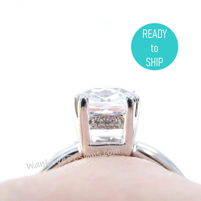 3 ct Classic Cushion Side Hidden Halo Engagement Ring, Bridal Vintage Style Wedding Ring, White Sapphire long Cushion Ring, Ready to Ship Wan Love Designs