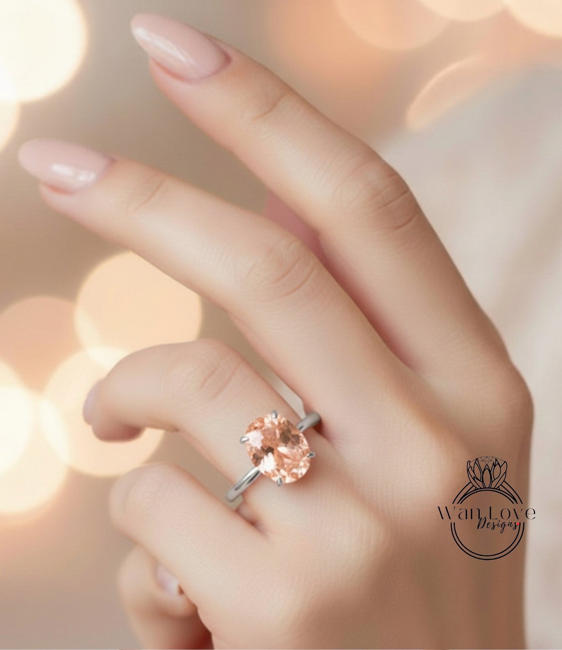 A close-up of a hand wearing a ring with a large, oval-shaped gemstone.