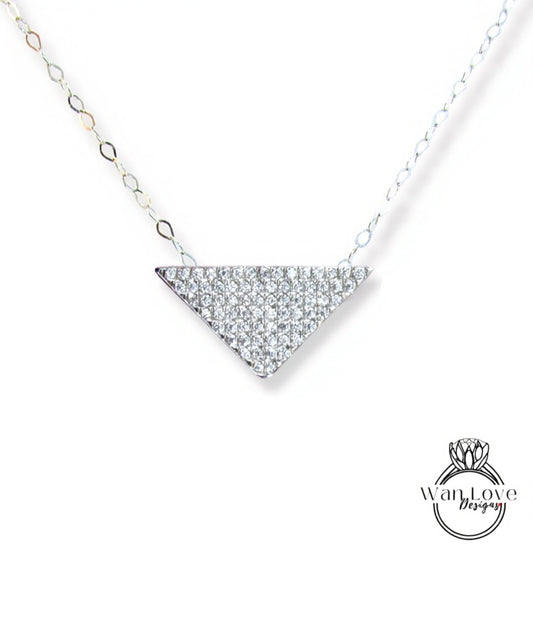 Moissanite Pave Triangle Layering Necklace Charm Art Deco round cut pave moissanite Charm necklace White or Rose Gold dainty chain, Ready