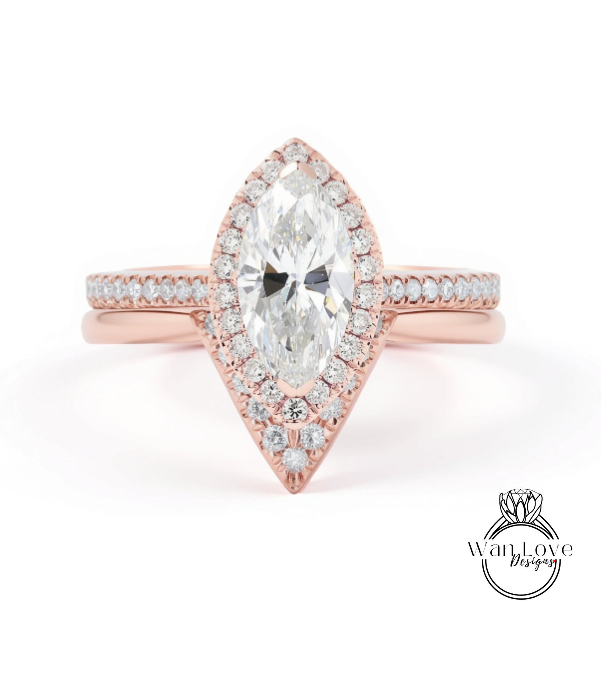 A beautiful engagement ring with a large oval-shaped diamond set in a halo of smaller diamonds, surrounded by a rose gold band.