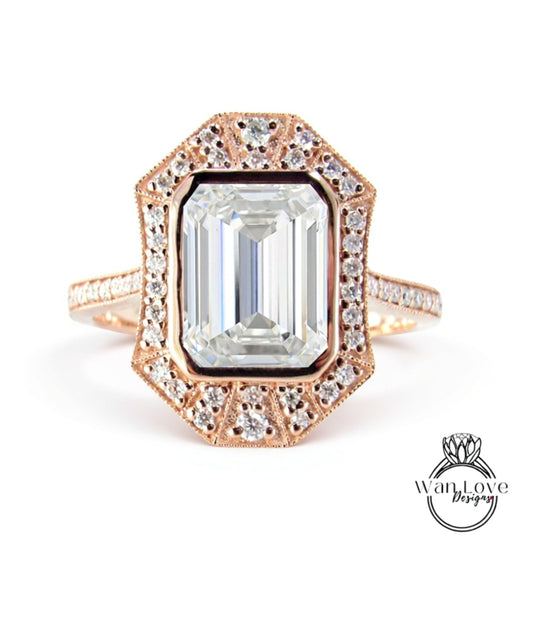 a beautiful engagement ring with a large, clear gemstone set in a rose gold band.