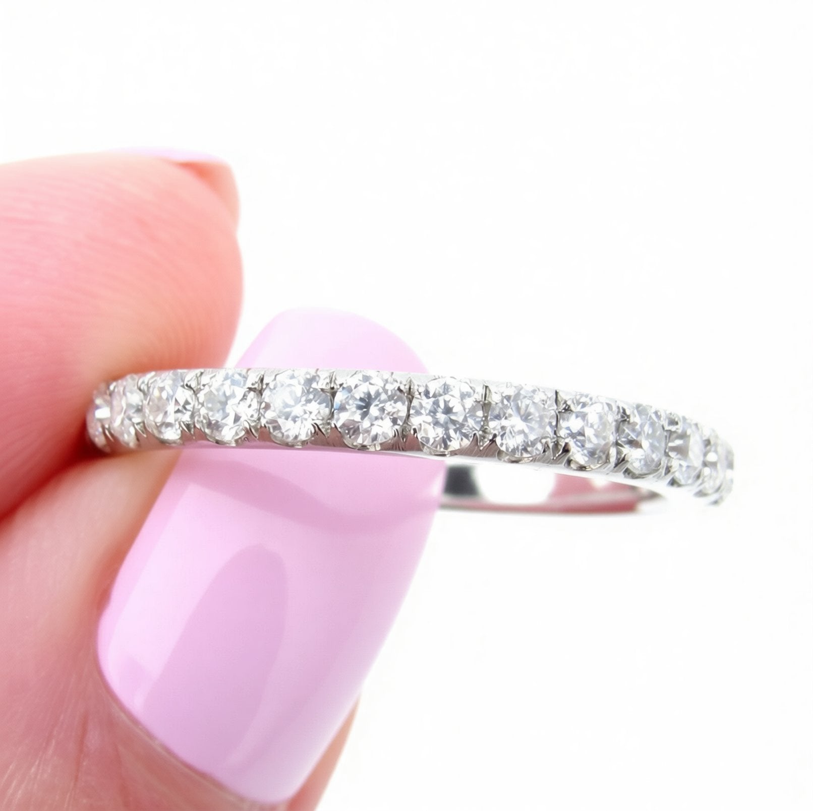 Vintage Moissanite wedding band almost eternity band art deco band white gold band vintage ring art deco band anniversary prong set ring