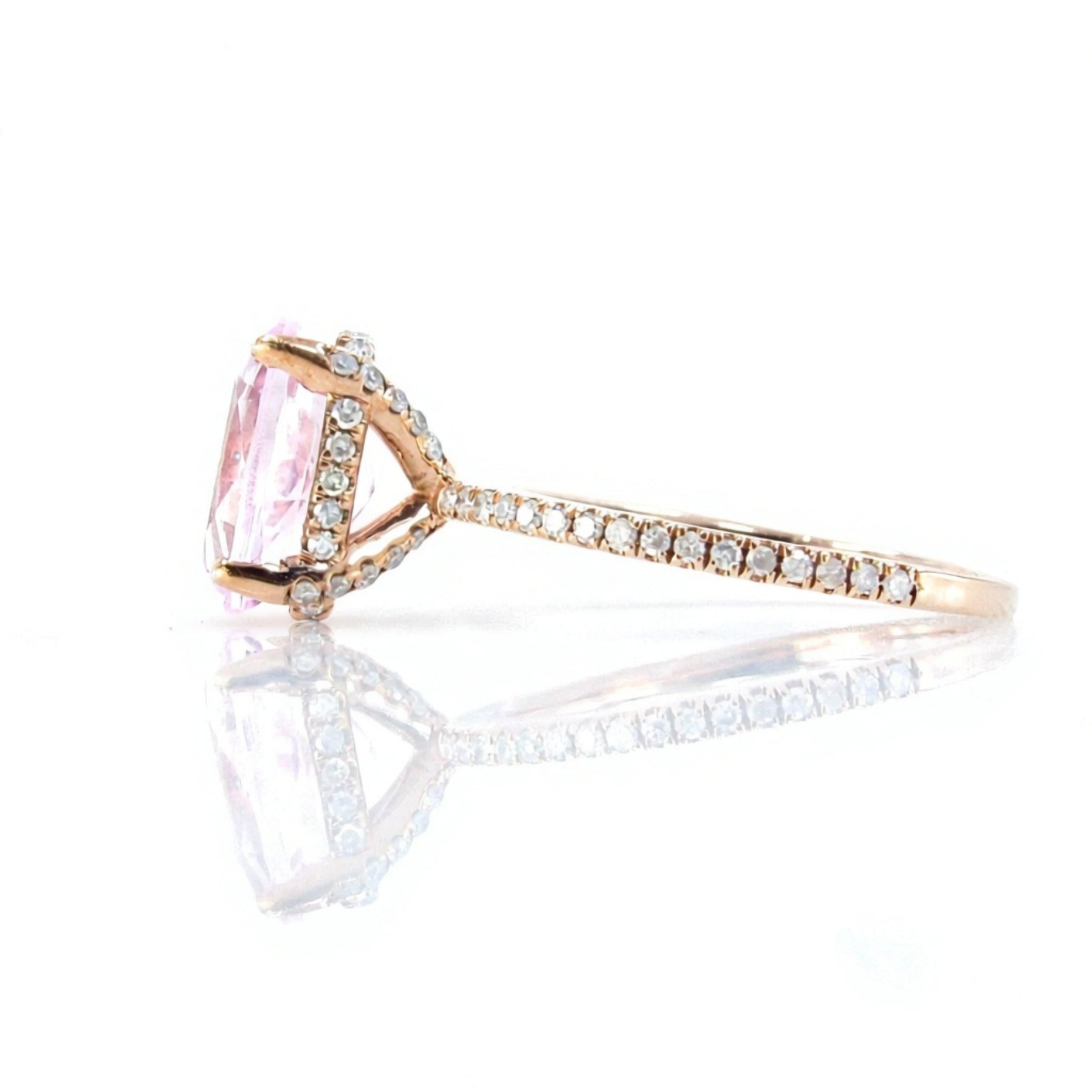 Light Pink Sapphire & Diamond Side Halo Oval Engagement Ring, Basket prongs, 3.5ct 10x7mm, White Gold Custom Wedding-Ready to Ship Wan Love Designs