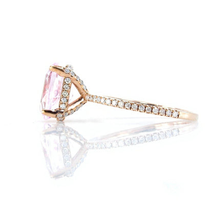 Light Pink Sapphire & Diamond Side Halo Oval Engagement Ring, Basket prongs, 3.5ct 10x7mm, White Gold Custom Wedding-Ready to Ship Wan Love Designs