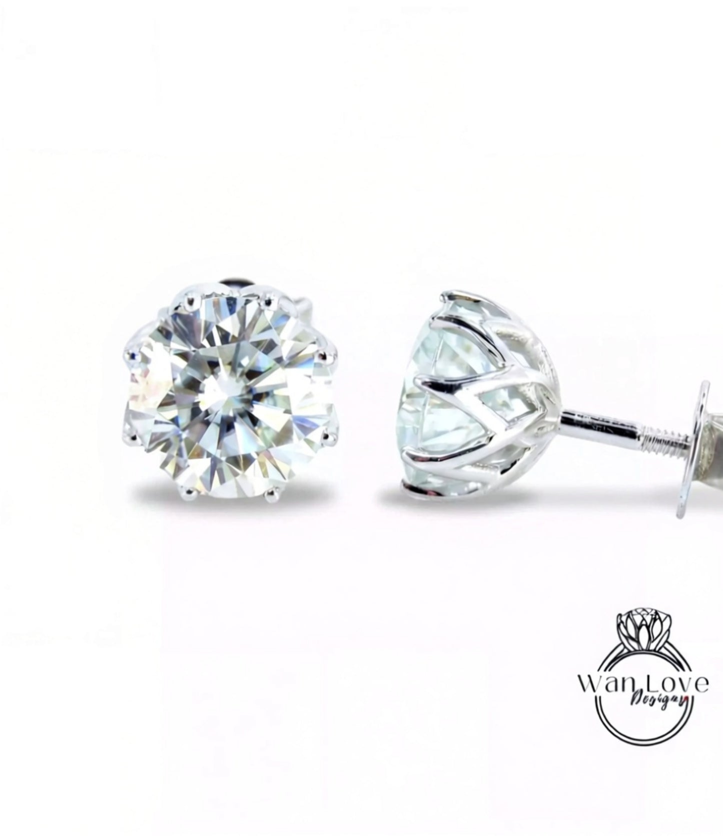 Moissanite Earrings 2ct miossanite studs 8 Prong Screw Back moissanite earrings Rose Gold moissanite earrings Anniversary Gift for her Ready Wan Love Designs