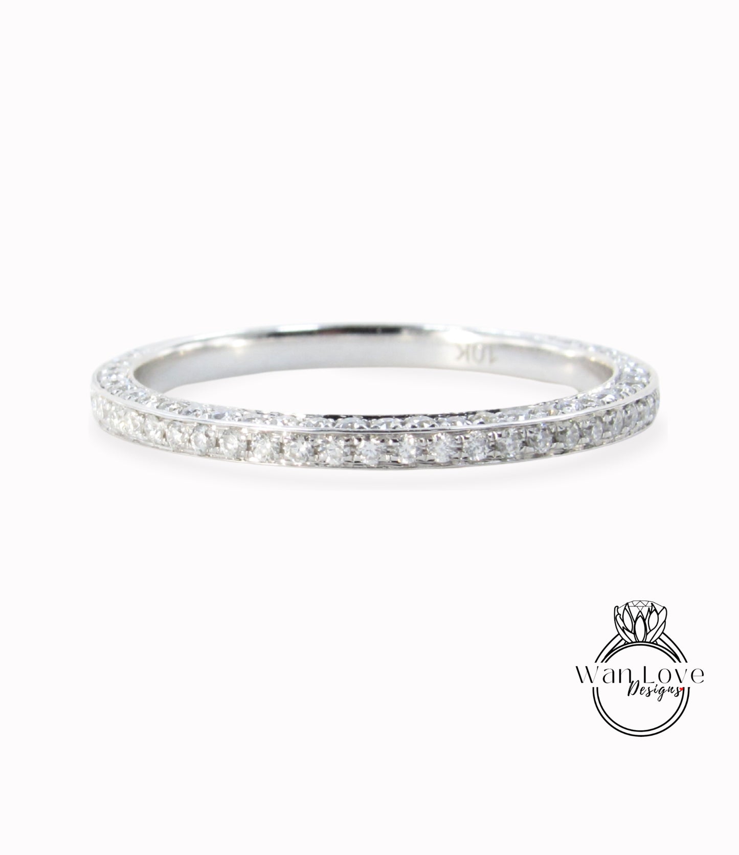 Diamond Pave 3 Row Half Eternity Wedding Band Ring womans 14k 18k White Yellow Rose Gold-Platinum-Custom made your sz-Engagement-Anniversary