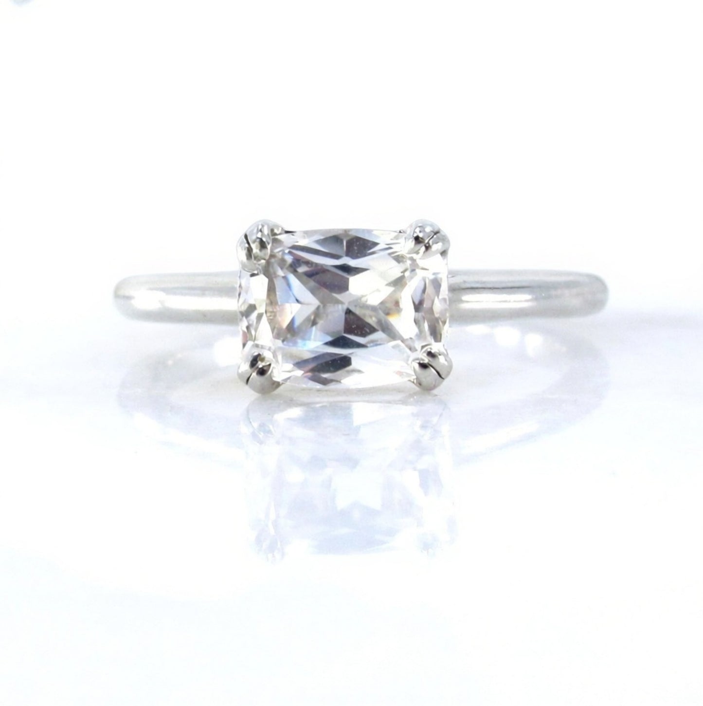 White Sapphire East West Engagement Ring, 2ct Elongated Cushion Double Prong ring long cushion wedding anniversary bridal promise ring gift