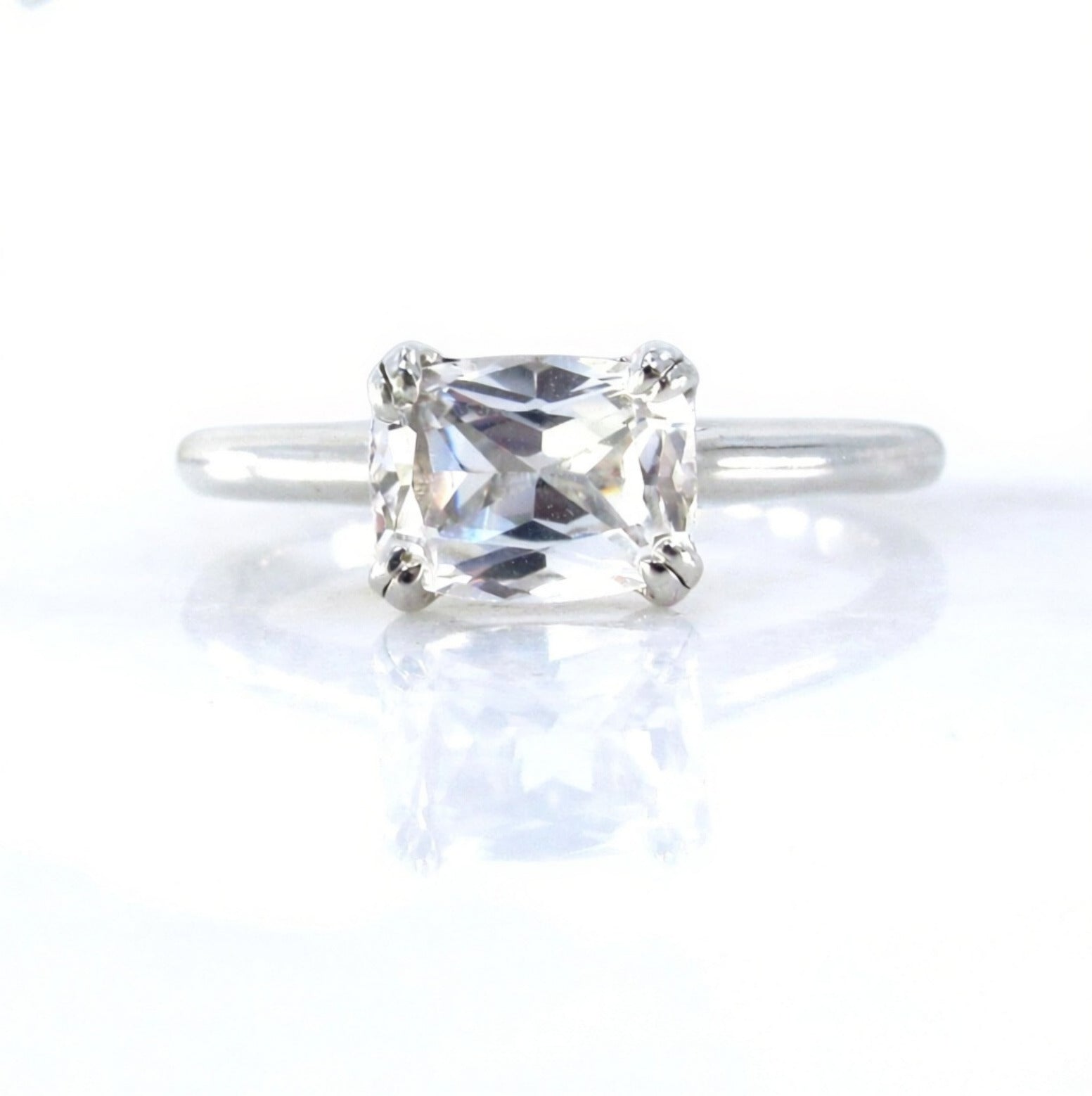 White Sapphire East West Engagement Ring, 2ct Elongated Cushion Double Prong ring long cushion wedding anniversary bridal promise ring gift