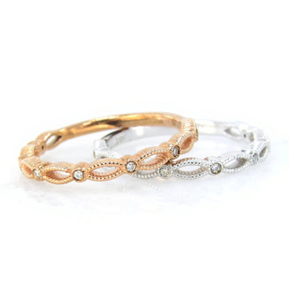 Moissanite Infinity Split Shank Almost Eternity Textured Wedding Band Ring White Rose Gold promise bridal Anniversary band Gift, Ready Wan Love Designs