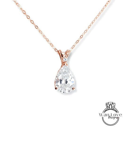 Diamond Pear Pendant 14k Gold Necklace, Moissanite Pendant, Solitaire Ladies Necklace, Tear Drop Shape Pendant, Birthstone Pear Shaped Necklace, Bridal Wedding Jewelry, Anniversary gift