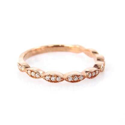 Vintage Round Diamond Wedding Band in Solid Gold/ Platinum Ring, Scalloped Wedding Anniversary Ring, Promise Ring, Milgrain Birthstone Ring.