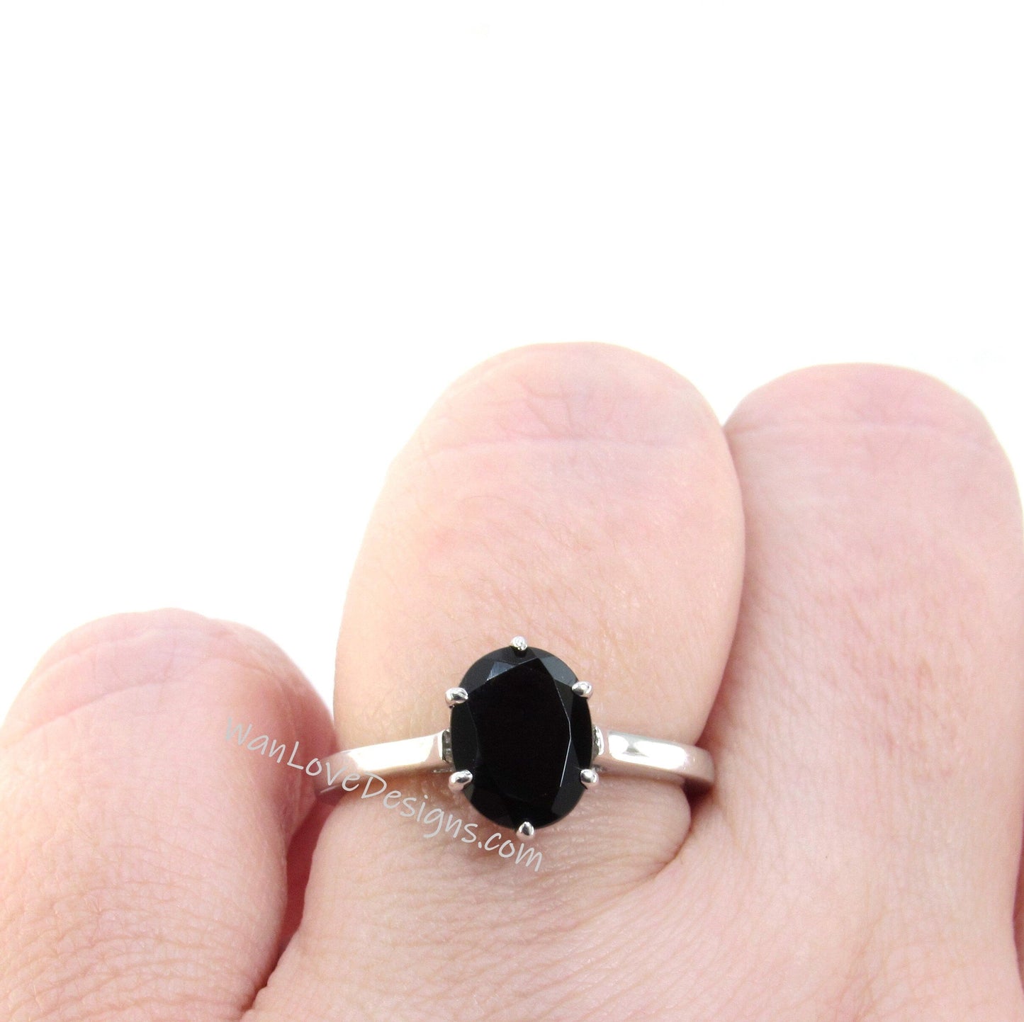 3ct 6 Prong Solitaire Ring, Oval Engagement Ring, Black Spinel Trellis Ring, Stacking Wedding Ring, Anniversary Ring, Ready to Ship Wan Love Designs