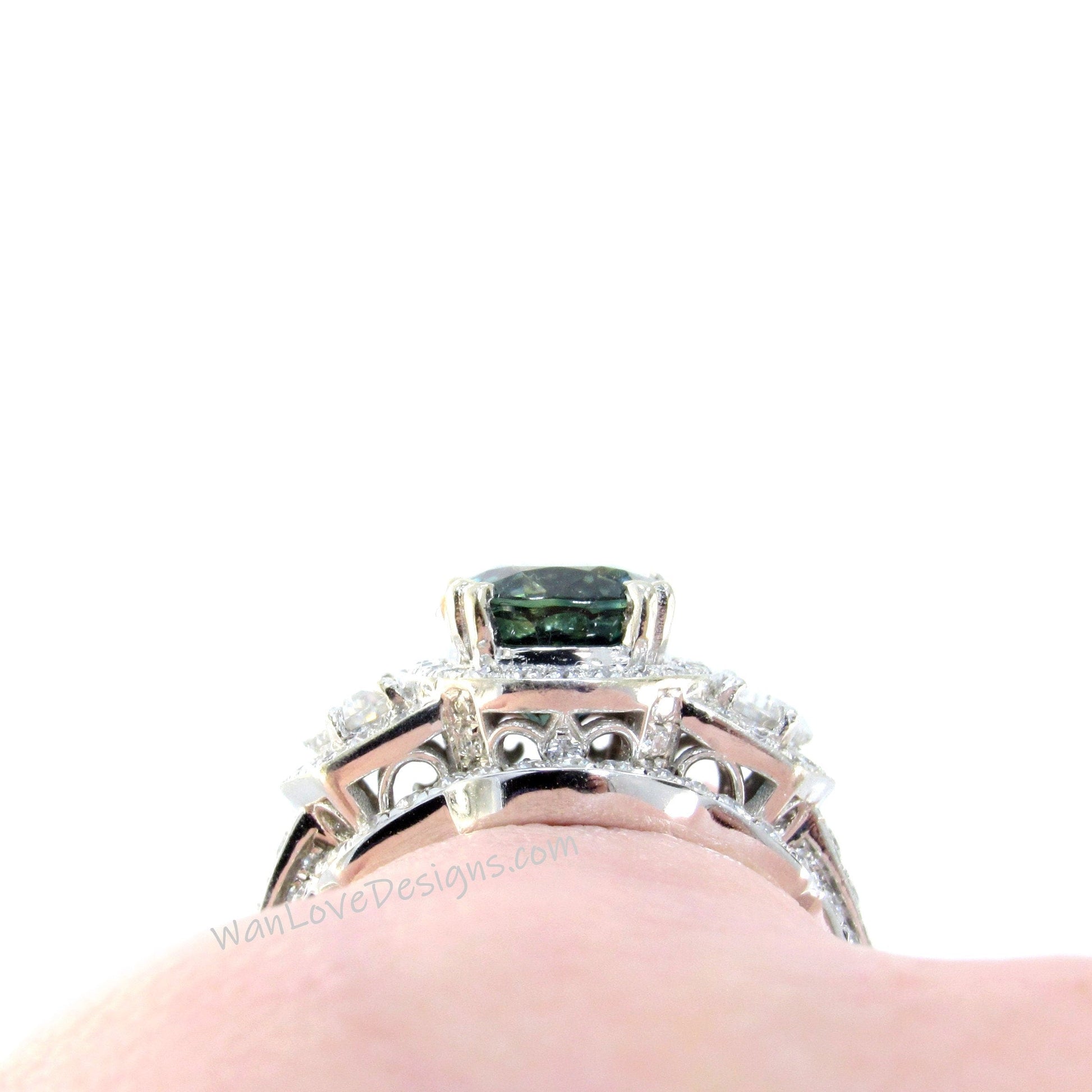 3ct Diamond Oval half moon trapezoid Engagement Ring Set Curved Nesting Wedding Band Art deco ring Oval Cut Engagement Ring, Bridal Gift Wan Love Designs
