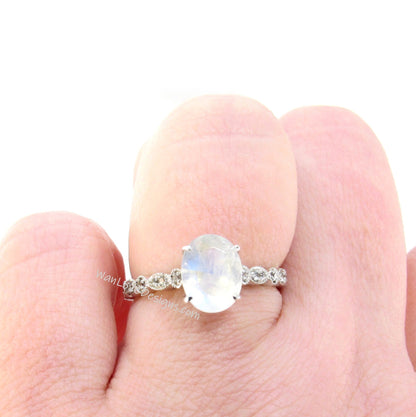 3ct Oval Milgrain Art Deco Solitaire Bridal Ring, Oval Engagement Ring, Moonstone Oval Ring, Milgrain Scalloped Moonstone Ring,Ready to Ship Wan Love Designs