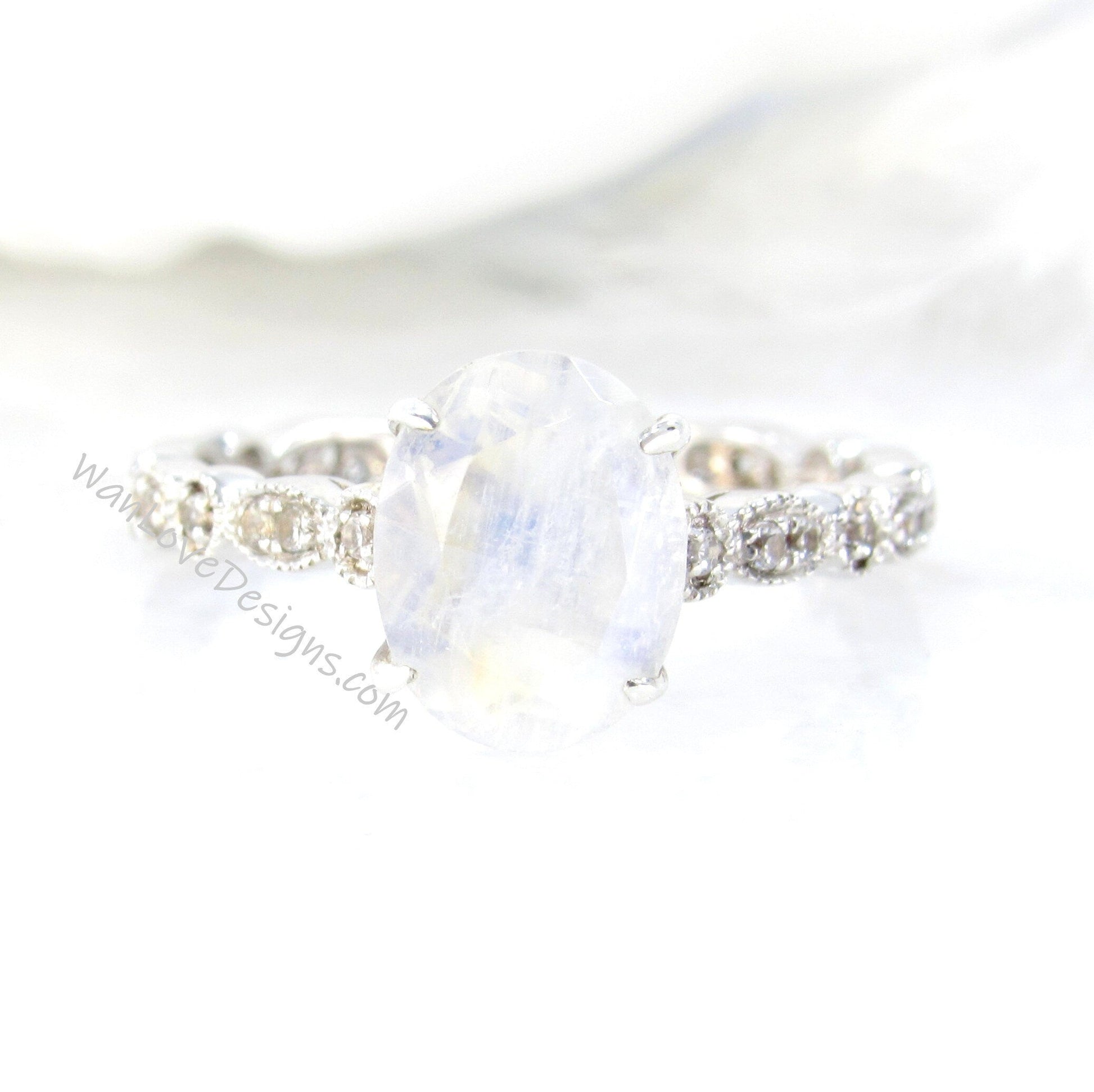 3ct Oval Milgrain Art Deco Solitaire Bridal Ring, Oval Engagement Ring, Moonstone Oval Ring, Milgrain Scalloped Moonstone Ring,Ready to Ship Wan Love Designs