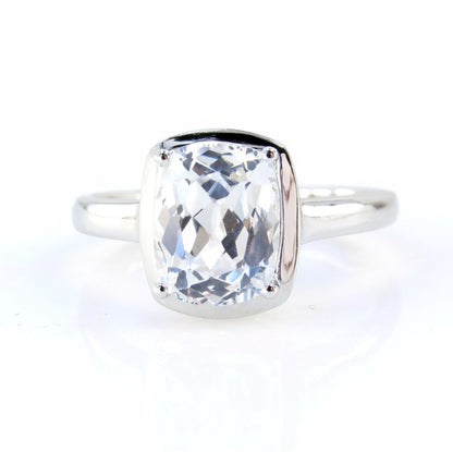 Elongated Cushion cut White Sapphire engagement bezel prong ring Art Deco ring vintage prong set ring anniversary promise bridal ring Wan Love Designs