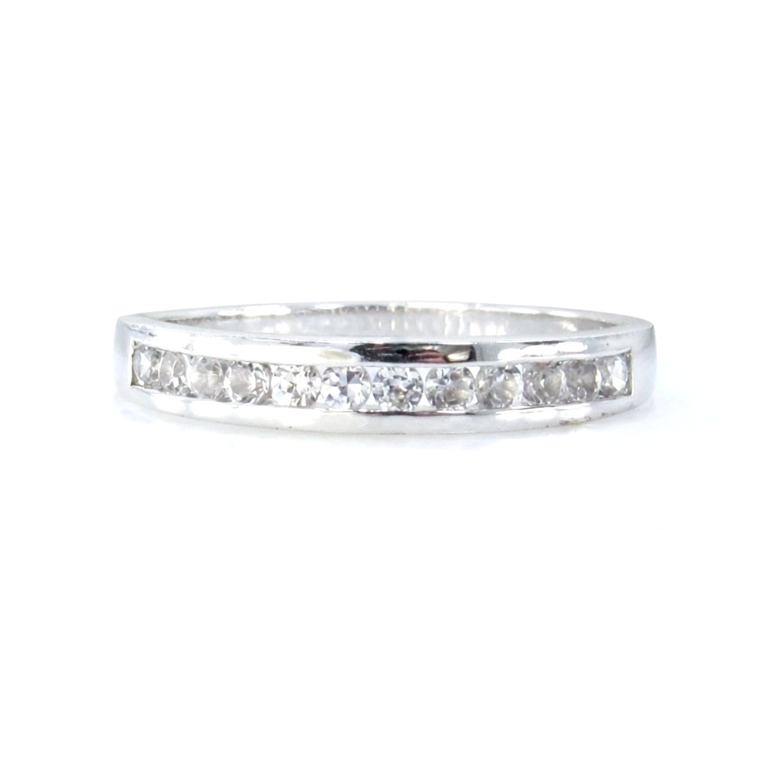 White Sapphire Channel Set Half Eternity Wedding Band Round cut Stacking Ring, Anniversary Gift, Custom-Ready to ship