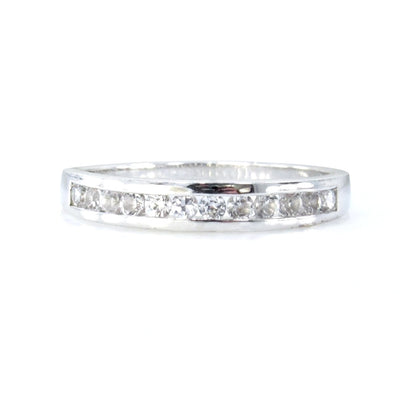 White Sapphire Channel Set Half Eternity Wedding Band Round cut Stacking Ring, Anniversary Gift, Custom-Ready to ship