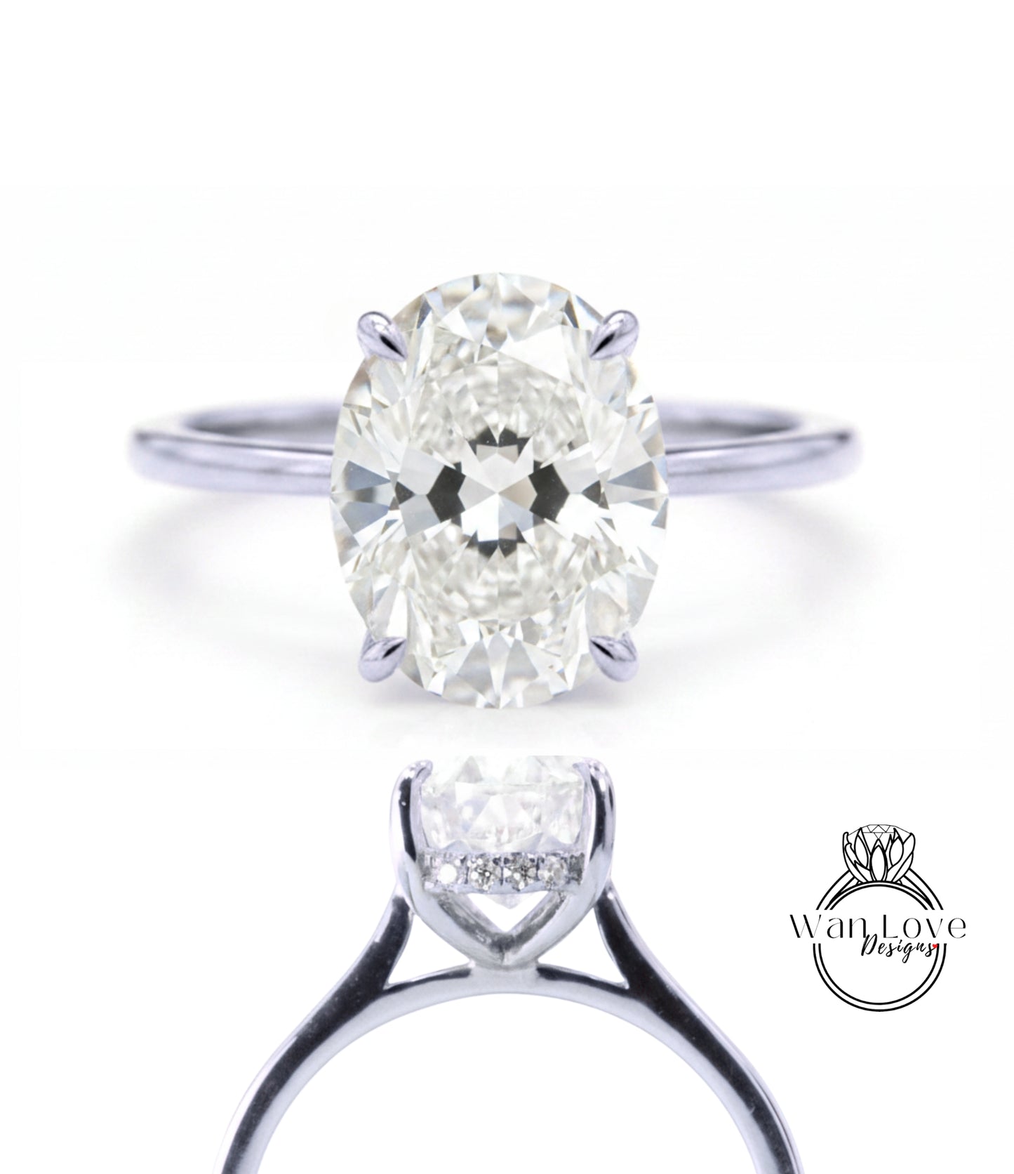 A close-up of a diamond engagement ring with a large oval-shaped diamond set in a silver band.