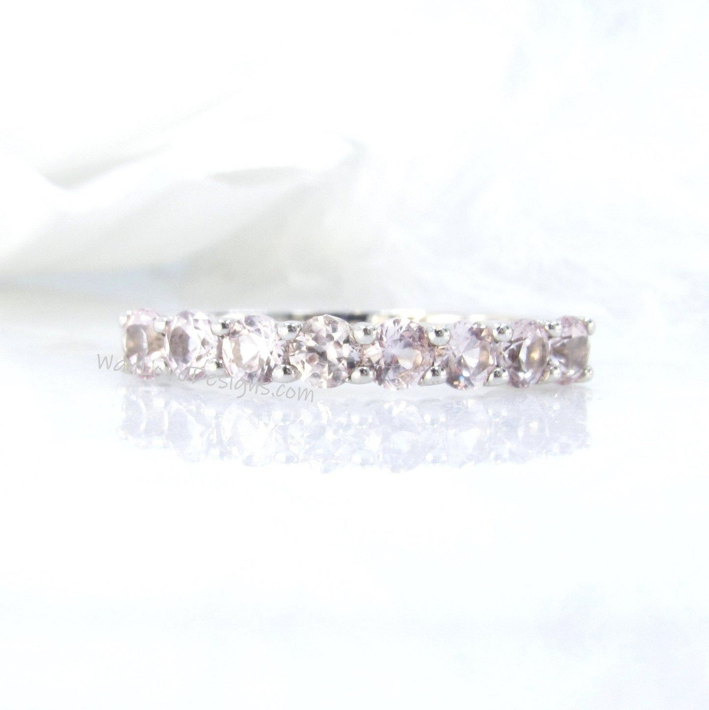 3mm Morganite Half Eternity Stackable Wedding Band, Pink Engagement Band, 14k 18k Rose Gold Ring, Custom Wedding Ring-Anniversary Gift Wan Love Designs