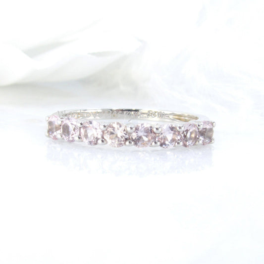 3mm Morganite Half Eternity Stackable Wedding Band, Pink Engagement Band, 14k 18k Rose Gold Ring, Custom Wedding Ring-Anniversary Gift Wan Love Designs