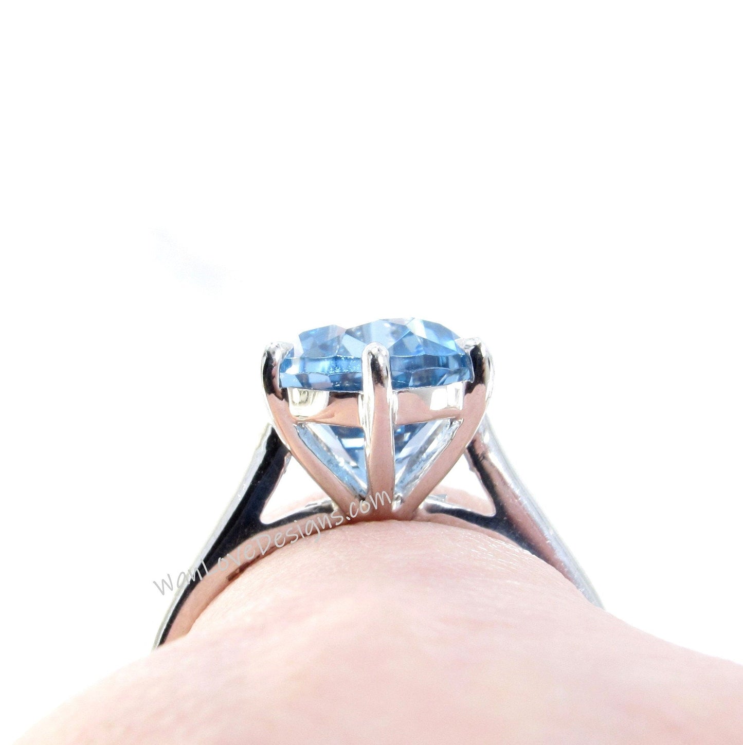 4.5ct Aquamarine Blue Spinel 6 Prong Pear Solitaire Engagement Ring, Large Gemstone Cathedral Ring, Wedding Anniversary Ring, Ready to ship Wan Love Designs