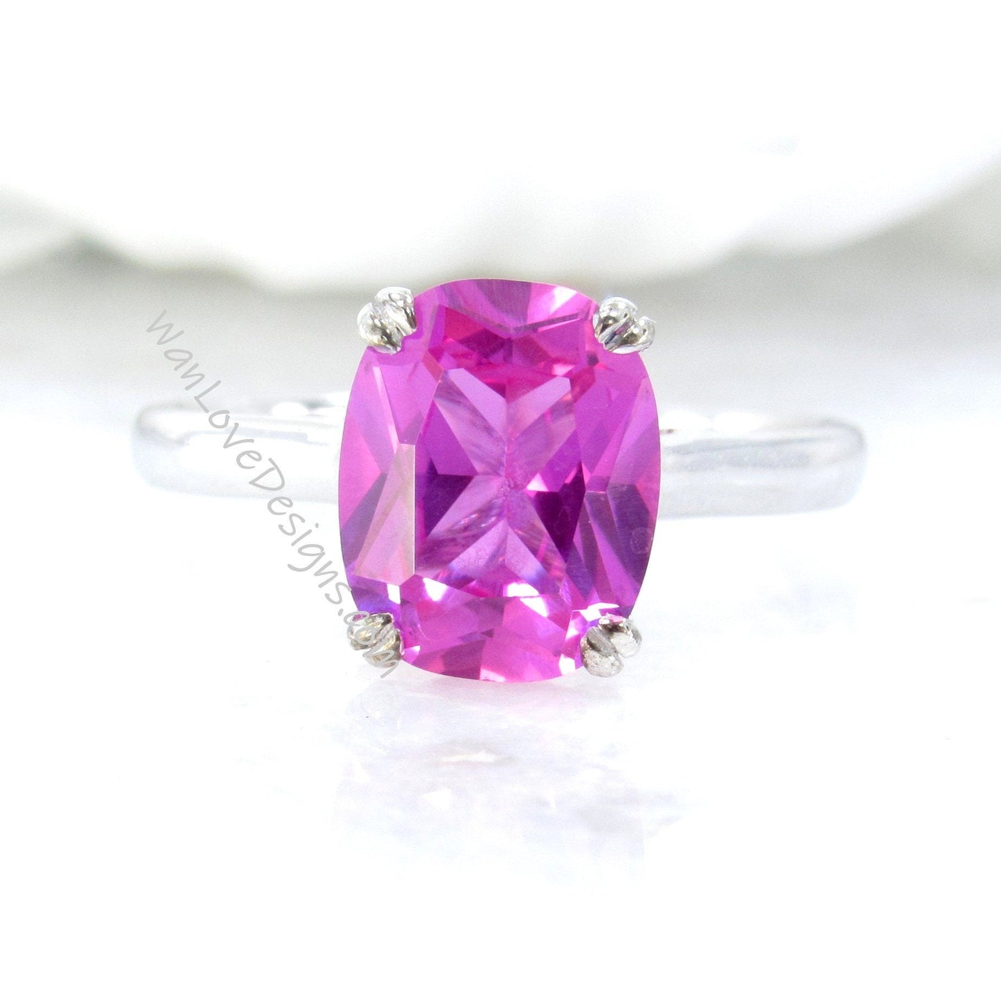 4 ct Elongated Cushion Cut Pink Sapphire Engagement Ring, Classic Solitaire Wedding Ring, Pink Sapphire Double Prong Bridal Promise Ring Wan Love Designs