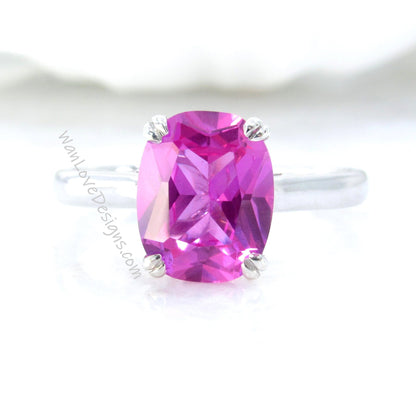 4 ct Elongated Cushion Cut Pink Sapphire Engagement Ring, Classic Solitaire Wedding Ring, Pink Sapphire Double Prong Bridal Promise Ring Wan Love Designs