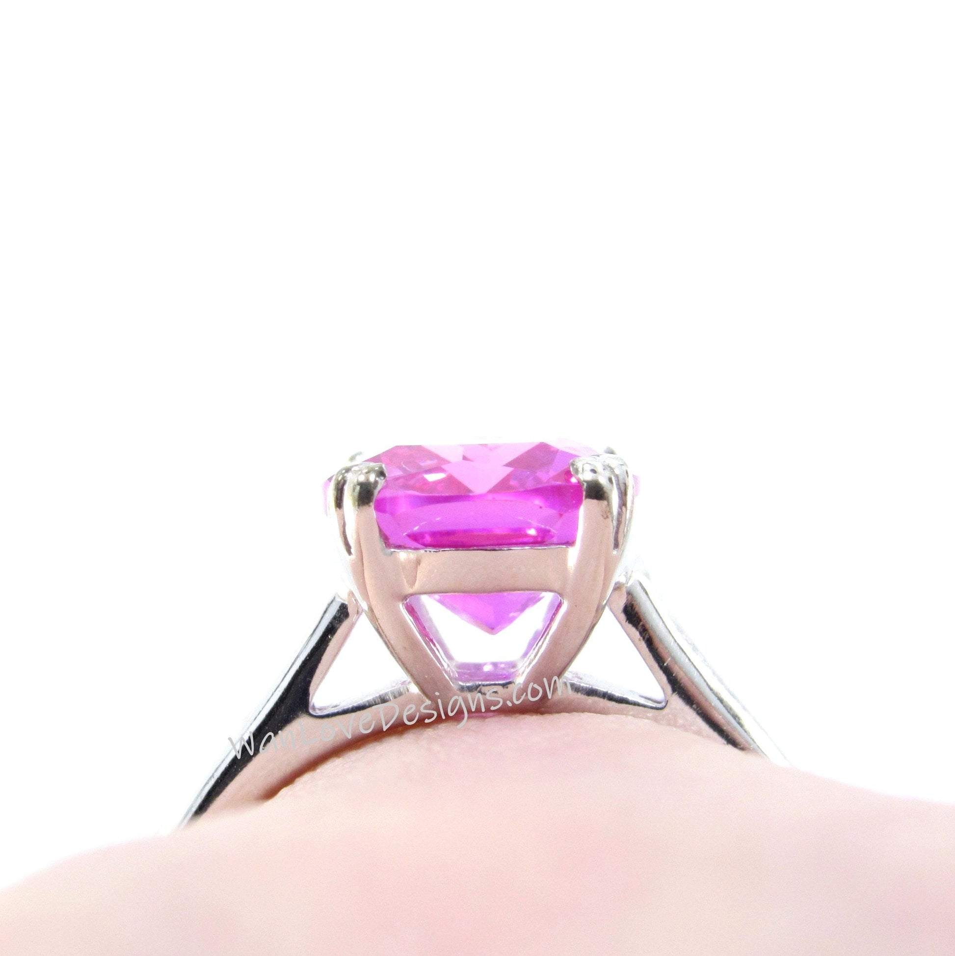 4 ct Elongated Cushion Cut Pink Sapphire Engagement Ring, Classic Solitaire Wedding Ring, Pink Sapphire Double Prong Bridal Promise Ring Wan Love Designs