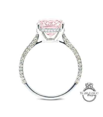 Oval cut Light Pink Sapphire diamond engagement ring art deco 9ct bridal ring antique diamond side hidden halo ring wedding anniversary ring