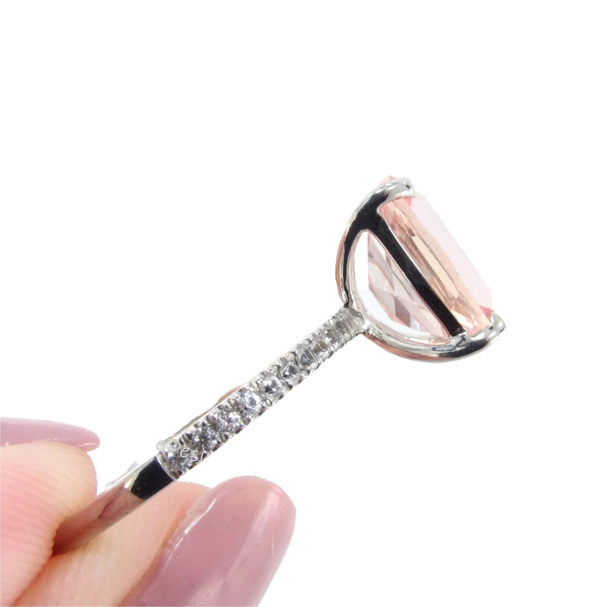 Peach Champagne Sapphire Engagement Ring 4ct Elongated Cushion Ring long Cushion 4 prong solitaire Wedding Anniversary promise ring-Ready
