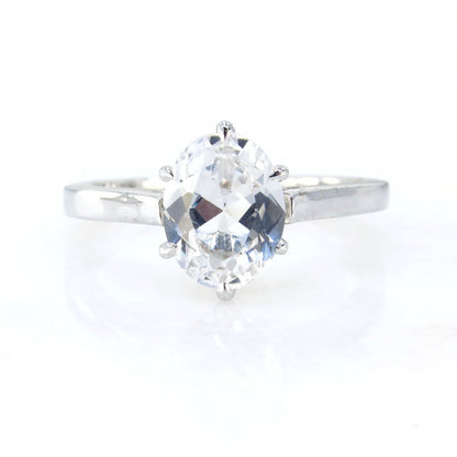 Unique Oval cut White Sapphire engagement ring vintage ring 6 prong art deco wedding solitaire ring Bridal ring Anniversary promise-Ready