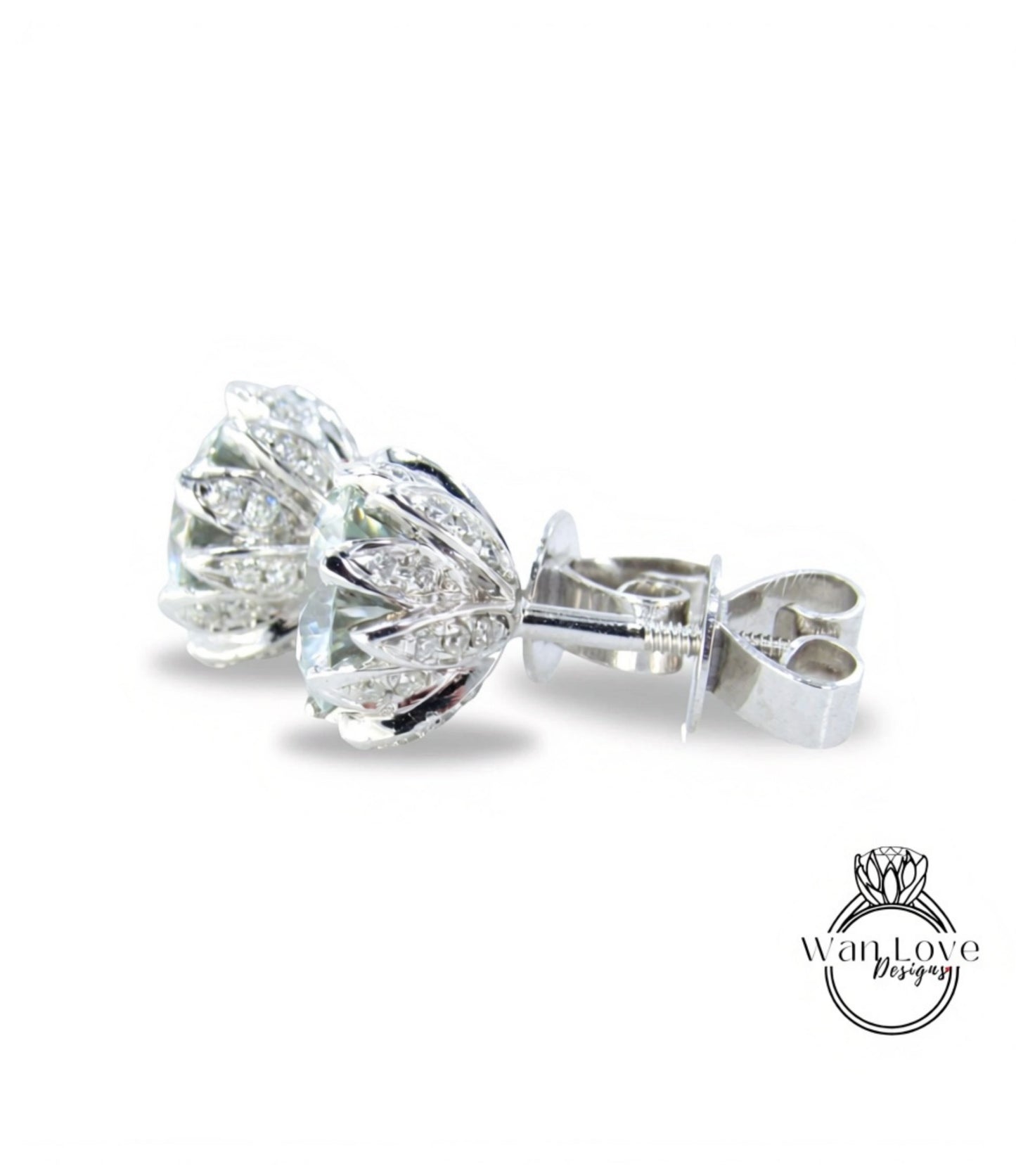 2ct Lotus Flower Moissanite flower earrings 6 prong moissanite white Gold Screwback earrings bridal wedding anniversary jewelry gift for her Wan Love Designs