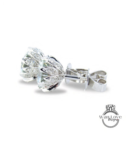 2ct Lotus Flower Moissanite flower earrings 6 prong moissanite white Gold Screwback earrings bridal wedding anniversary jewelry gift for her Wan Love Designs