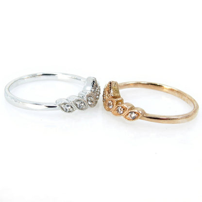 White Sapphire Marquise Crown Vintage Matching Wedding Band Bridal Ring Filigree Rose White Gold Anniversary Gift Commitment Ready to Ship