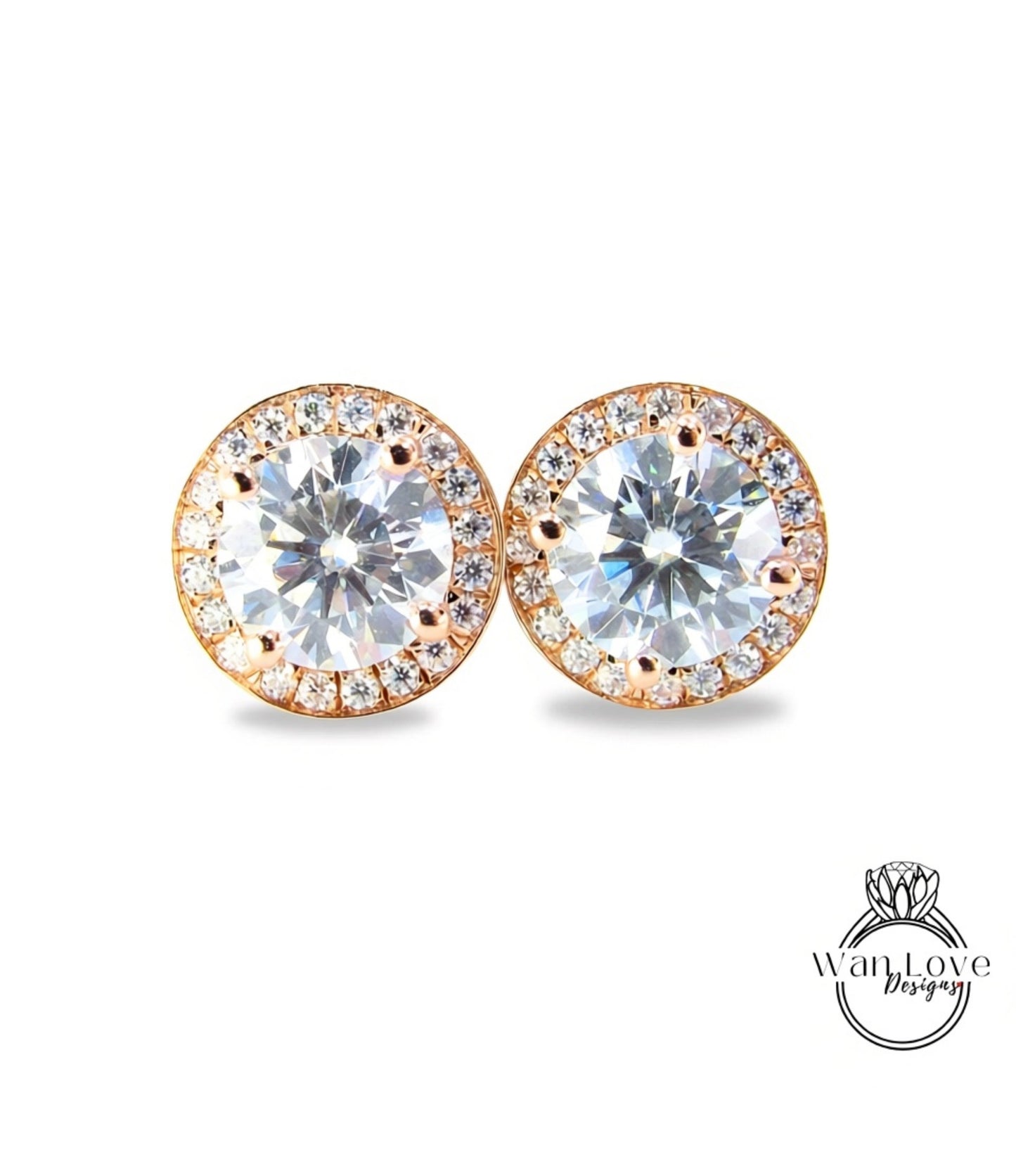 Halo Stud Earrings / Moissanite Diamonds Earrings / Minimalist Halo Earrings / Classic Earrings / Bridesmaid Gift / In Stock / Ready to Ship Wan Love Designs