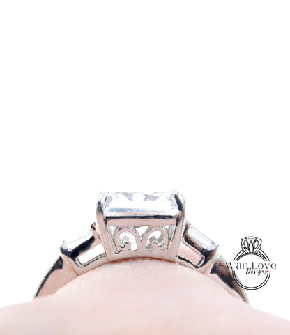 A close-up view of a diamond engagement ring on someone's finger, showcasing the intricate design and sparkling gemstone.