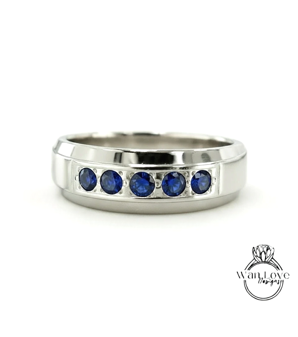 Mens Diamond Wedding Band, Moissanite Mens Wedding Band, Channel Setting Diamond/Moissanite Birthstone Mans Wedding Band jewelry gift