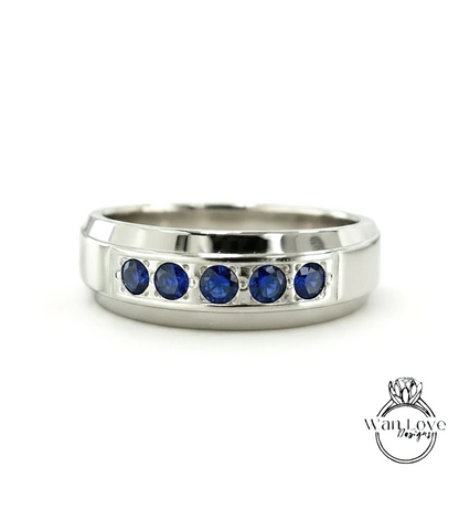 Mens Diamond Wedding Band, Moissanite Mens Wedding Band, Channel Setting Diamond/Moissanite Birthstone Mans Wedding Band jewelry gift