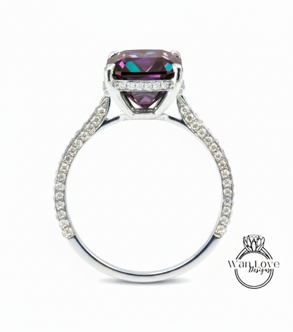 Anello di fidanzamento ovale con smeraldo Anello stile celebrità Anello con diamanti vintage Lato nascosto Halo Anello nuziale Art Deco Anniversario Regalo per lei