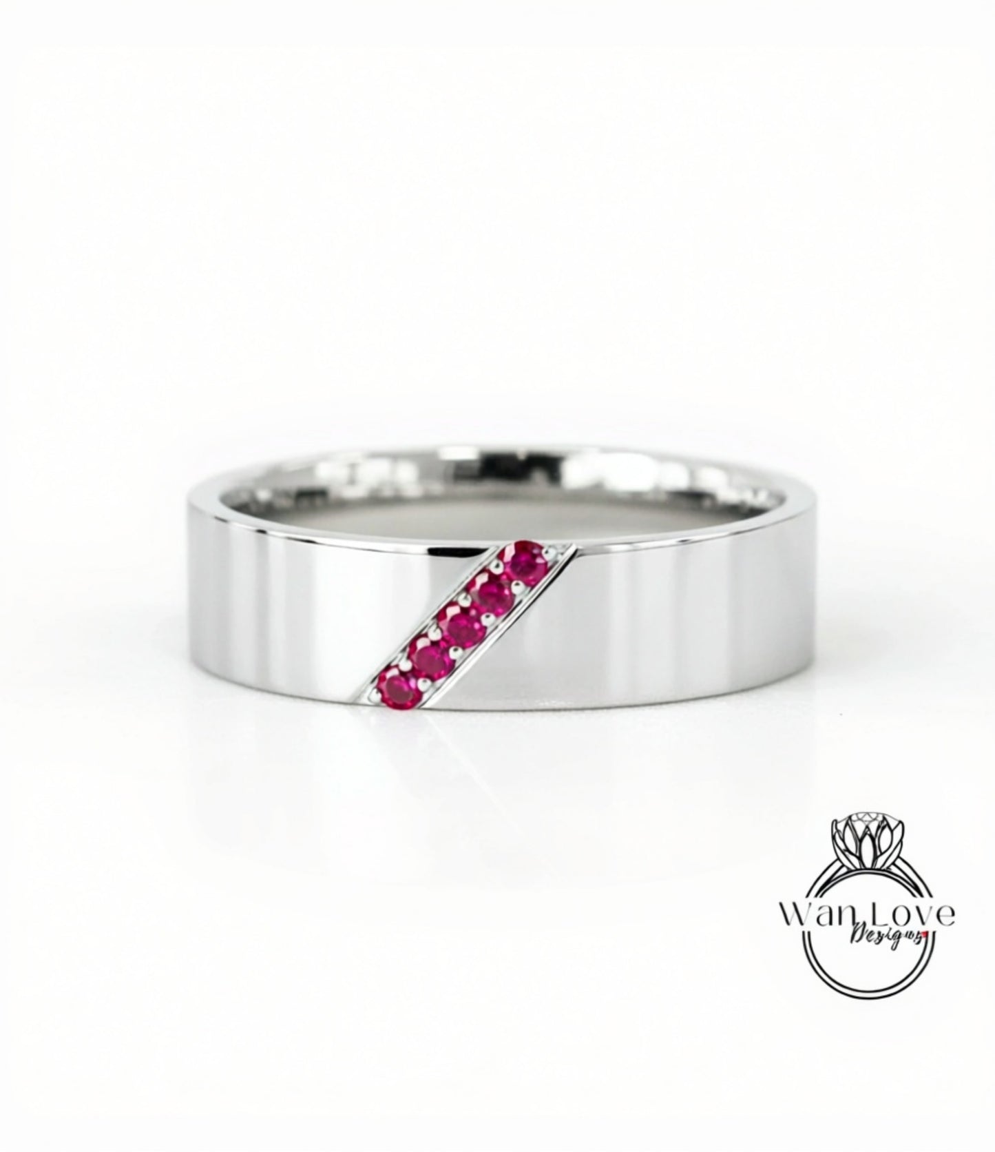 Diagonal Men's Sapphire Ring - Sapphire Ring Men - Diamonds Wedding Band - 5mm Band Moissanite - Unique Mens Band - 14k Gold - Ring For Men